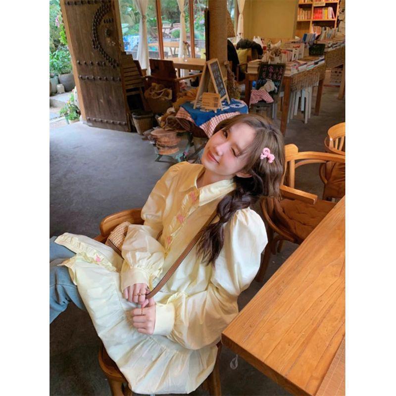 Women's Puff Sleeve Bowknot Shirt Jacket - New Gentle Sweet Blouse, Loose Mid-Length Top for Spring and Autumn 2025