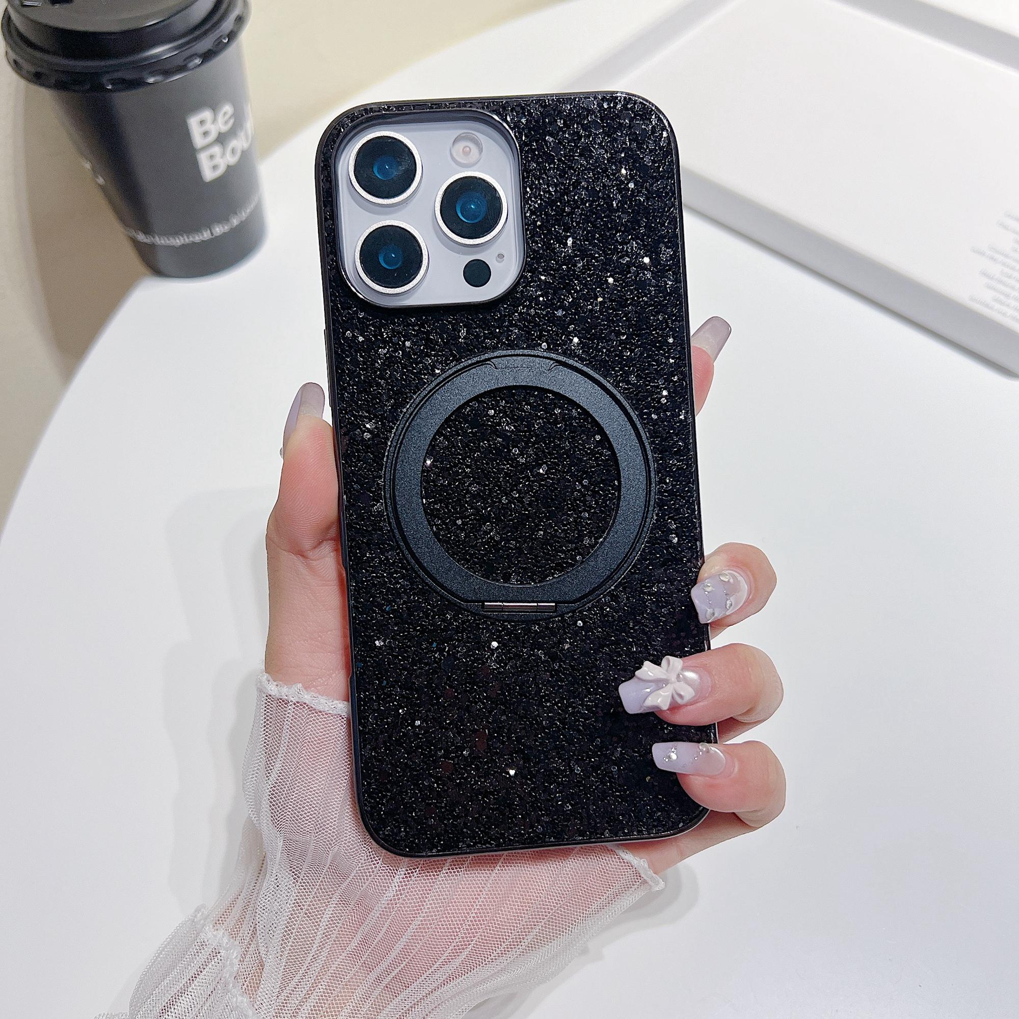 For iPhone 16 Pro Max Magnetic Case with Kickstand Glitter Electroplated TPU + PC Phone Cover B