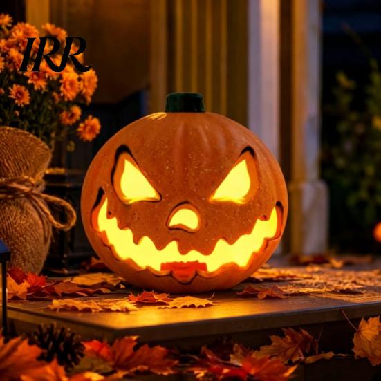 Intricate Cutout Pumpkin Light Halloween Evil Lantern, Large LED Up Jack O Lantern Decor with Integrated for Party Scene, Spooky Outdoor Indoor