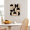 Decorative Geometric Wall Art Modern 3D Adornment 60x60 cm with Black Plastic Mirror and Natural Wood