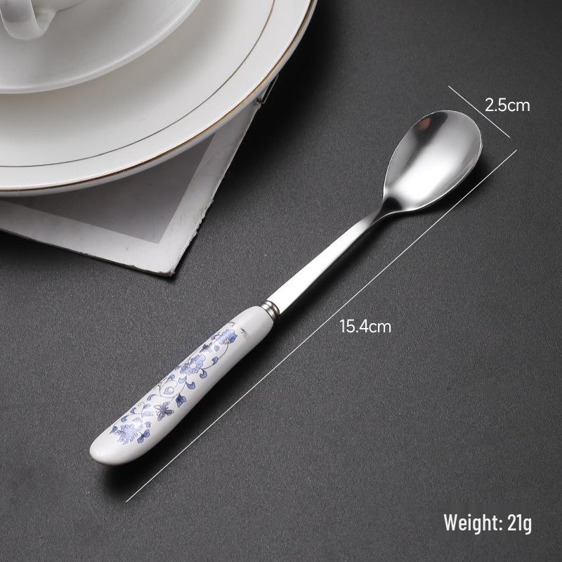 Creative Multi-Color Ceramic Mixing Spoon with Long Handle & Stainless Steel Glaze