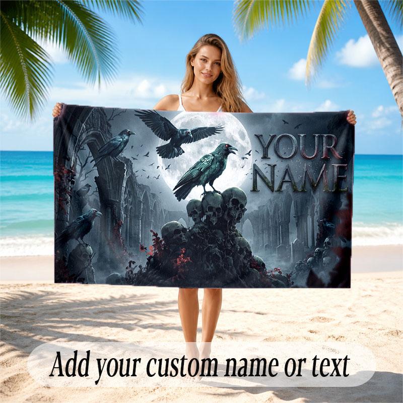 Skull Gothic Theme Beach Towel Personalized Custom Name & Text Soft Quick Dry Beach Towel for Swimming Travel