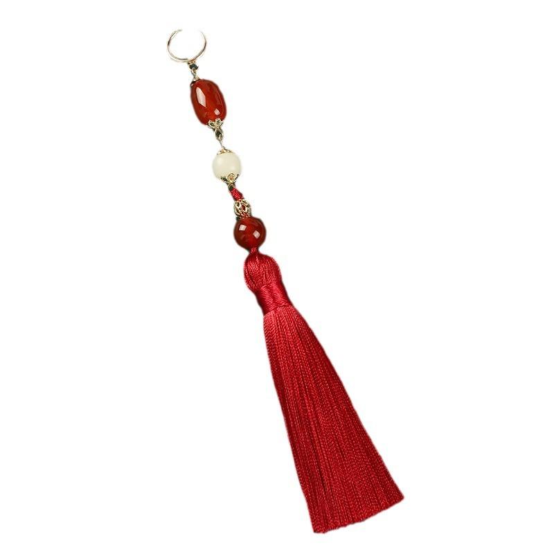 Red Agate Tassel Long Earrings Niche Retro Earrings Chinese Hanfu Earrings Women