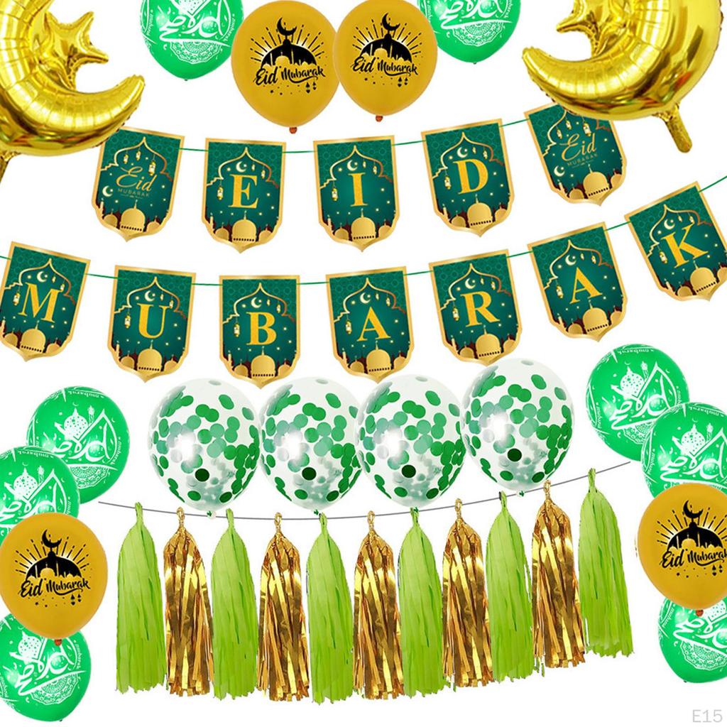 Blloons Festive Print Decortive Eid Mubrk Bckdrop Bnner for Holidy Prties Decor