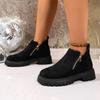 Fashion Stylish Side Zip Platform Single Shoes Autumn New Round Toe Suede Anti-slip Wear-resistant Short-thigh Boots
