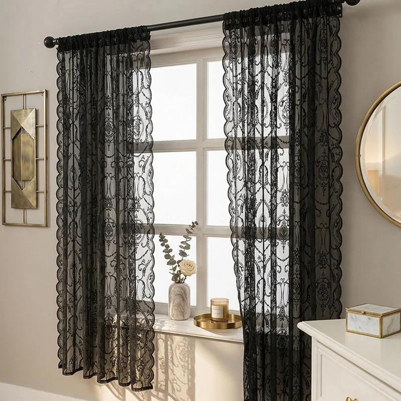 1 Panel Vintage Lace Curtains Rod Pocket Sheer Curtain Long-Romantic Flowers Branch Window Curtain for Living Room French Decor