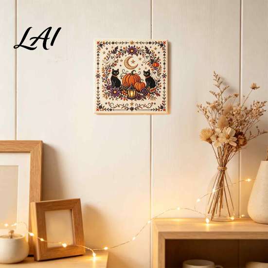 Handmade Home Accents Halloween Embroidery Kit DIY Stitch Kit for Adults Cute Witch Decoration Ghost Black Cat Pumpkin Pattern Wall Decor Beginners