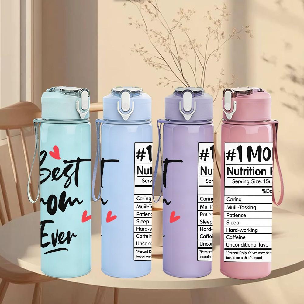 1PC Best Mom Ever Nutrition Label Print 750ml Color Plastic Sports Water Bottle Leakproof Flip Straw Lid Suitable for Sports Office Home Use