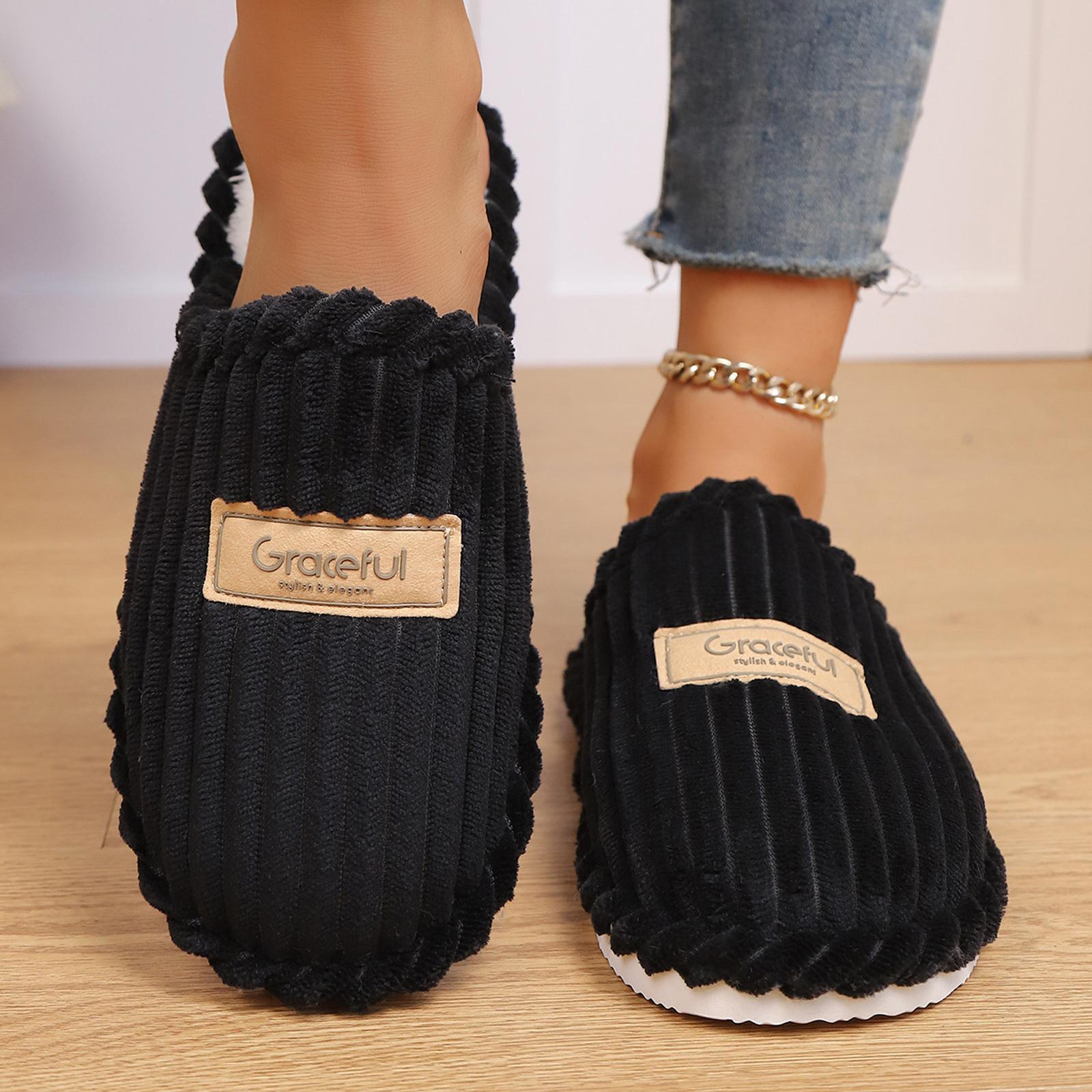 Slippers For Women Retro Soft Plush Warm - Slippers Cozy Indoor Outdoor Slippers 38 чёрный 990₽