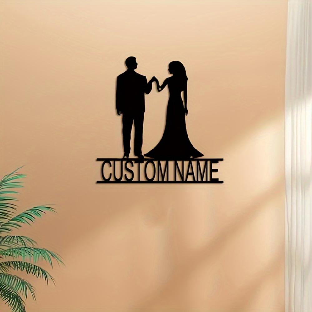 Custom Last Name Sign Metal Wall Art for Wedding Couple Romantic Gift Home Decor