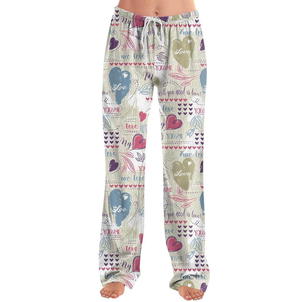 Womens Pajama Pants Sleepwear Casual Drawstring Elastic Waist Pants Comfy Straight Yoga Loose Trousers