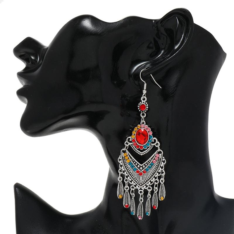 Vintage Multicolor Crystal Rhinestone Bohemian Earrings For Women Ethnic Gypsy Geometric Tassel Layered Boho Statement Earrings
