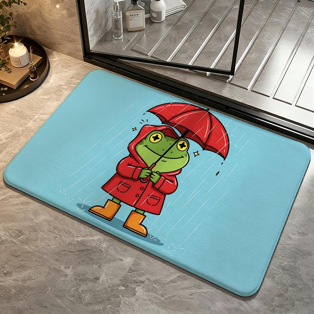 Little Umbrella-Holding Frog Floor Mat Bedroom Carpet, Bathroom Foot Mat, Doormat, Non-Slip Absorbent Multi-Use