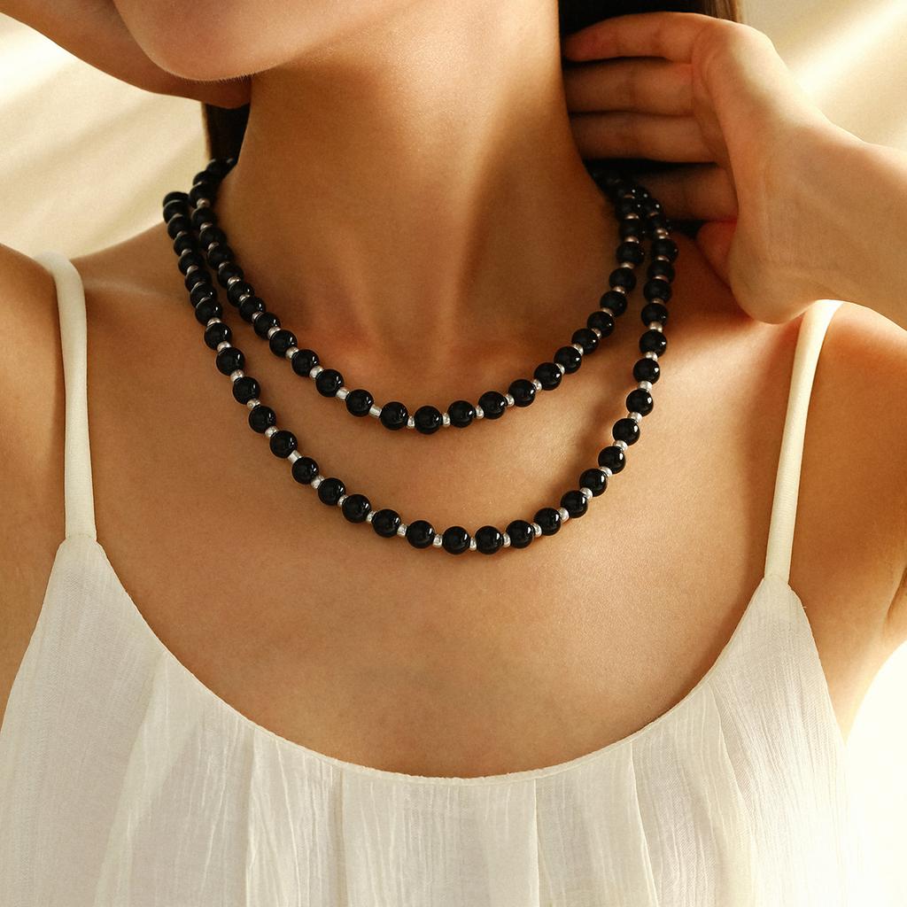 Colorful Double Layer Natural Stone Stackable Necklace for Women Handmade Beads Choker Necklaces Bohemia Summer Jewelry