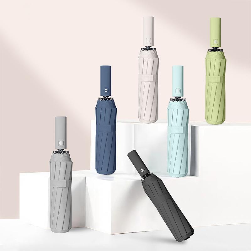 

Colorful Handle 12 Bone Umbrellas Vinyl Sun Protection Large Windproof Folding Fully Automatic Umbrella for Men Women