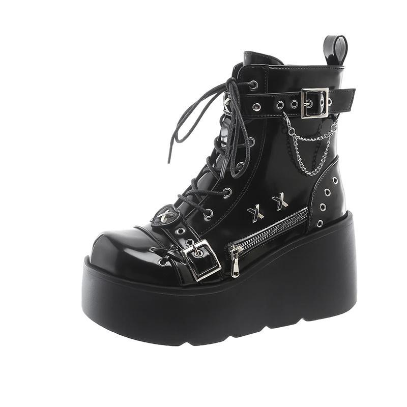 Novo estilo gótico plataforma vampiro cosplay mulheres botas de cano médio inverno cunhas confortáveis botas de motocicleta femininas sapatos