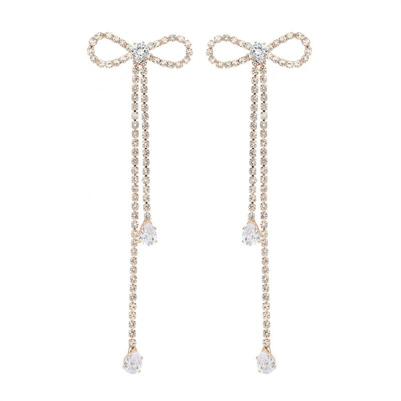 Butterfly Knot Earrings Women With Zircon Crystals Tassel Dangle Studs In Gold Bridal Party Jewelry Gold
