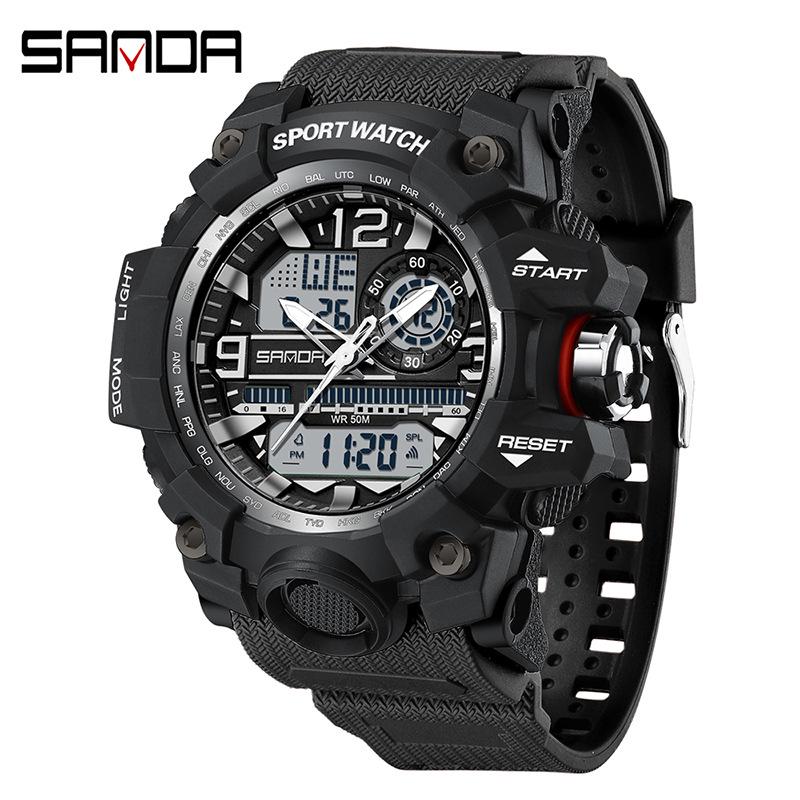 Sanda Men's Waterproof Luminous Multifunctional Sports Watch with Alarm