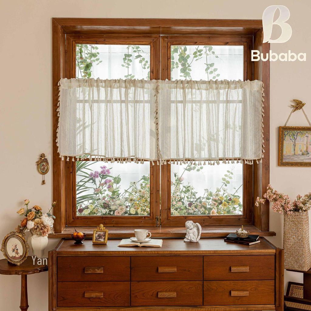 Bu Baba American-Style Bamboo Linen Tassel Curtain for Bedroom, Living Room, and Kitchen