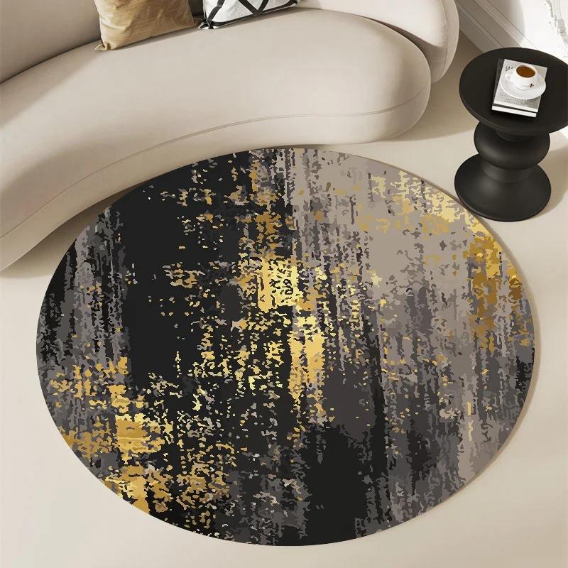 Nordic Green Gold Black Marble Round Carpet Modern Home Bedroom Living Room Decoration Round Rugs Balcony Bathroom Anti-slip Mat