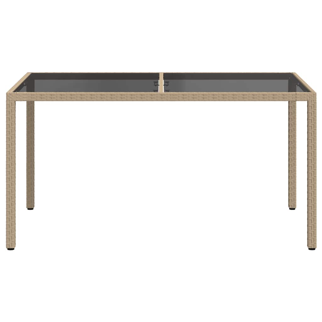 Vidaxl Garden Table, 150X90X75 Cm, Glass and PE Rattan, Beige