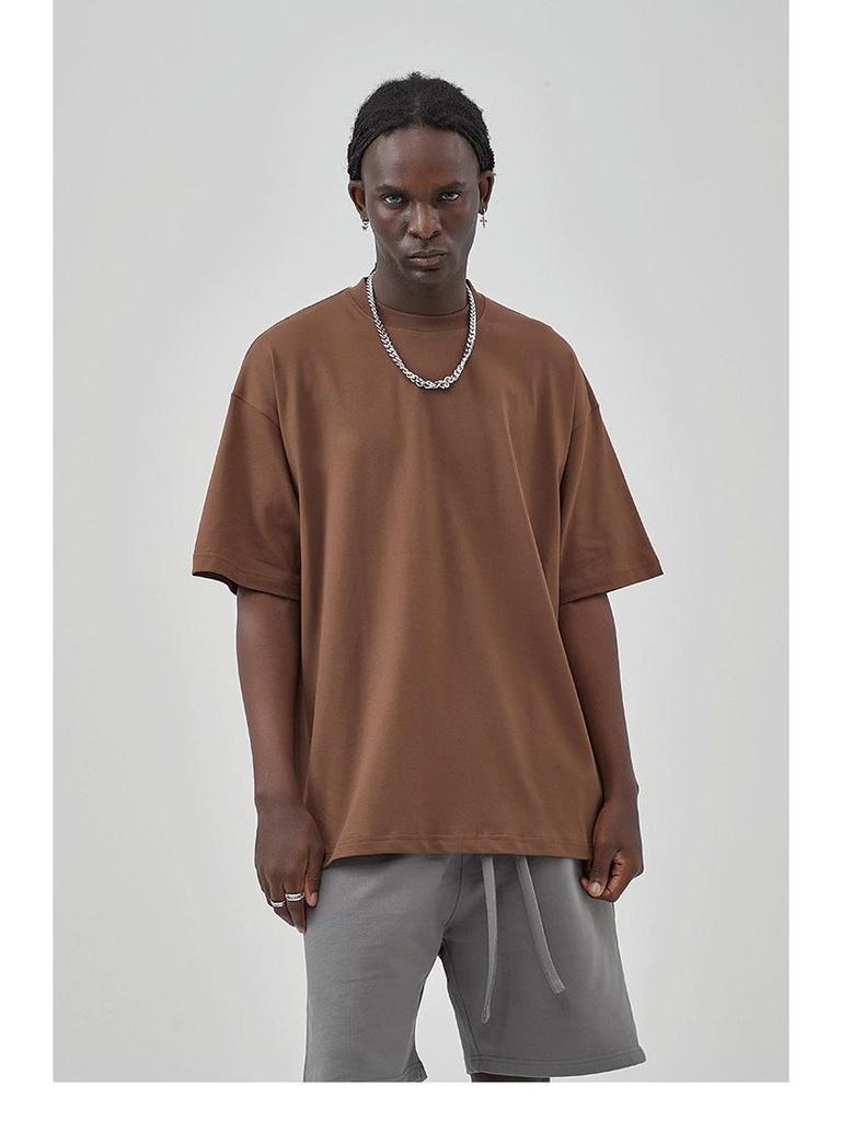 ARTIE Übergröße Herren T-Shirt, 230 g Doppelgarn-Baumwolle, einfarbig, lockeres Design