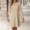 New Women's Clothing Simple and Fashionable V-neck Mid-skirt Round Neck Bead Dress Dress Dress Dress