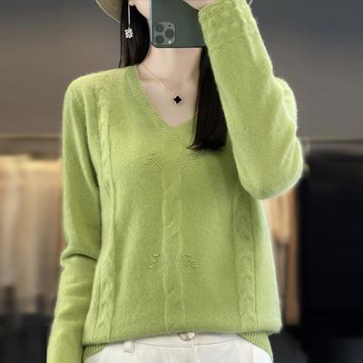 Spring Knitted Sweater, Pullover, V-neck Base Layer, Plush Sweater for Women