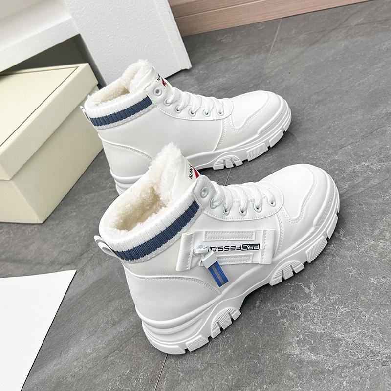 

Lace Up High Top Flat Plush Lined Casual Sport Sneakers for Women Outdoor Walking Winter Daily Wear 35 синий