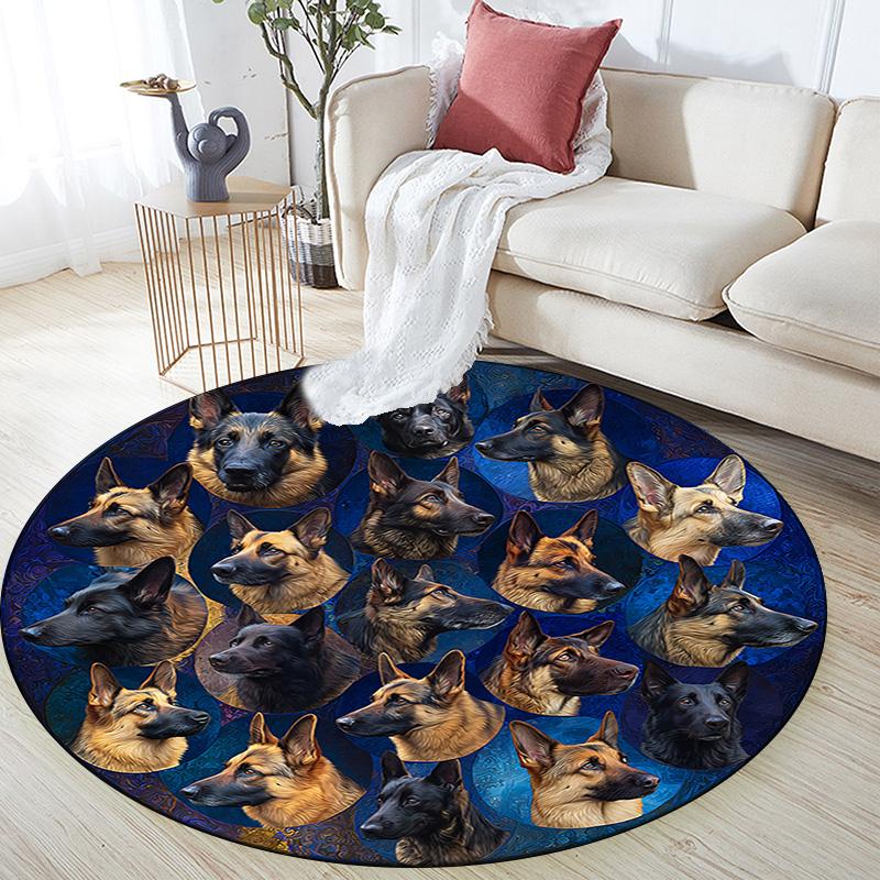 German Shepherd Round Area Rug,Carpet Rug for Living Room Bedroom Sofa Playroom Decor,Non-slip Floor Mat