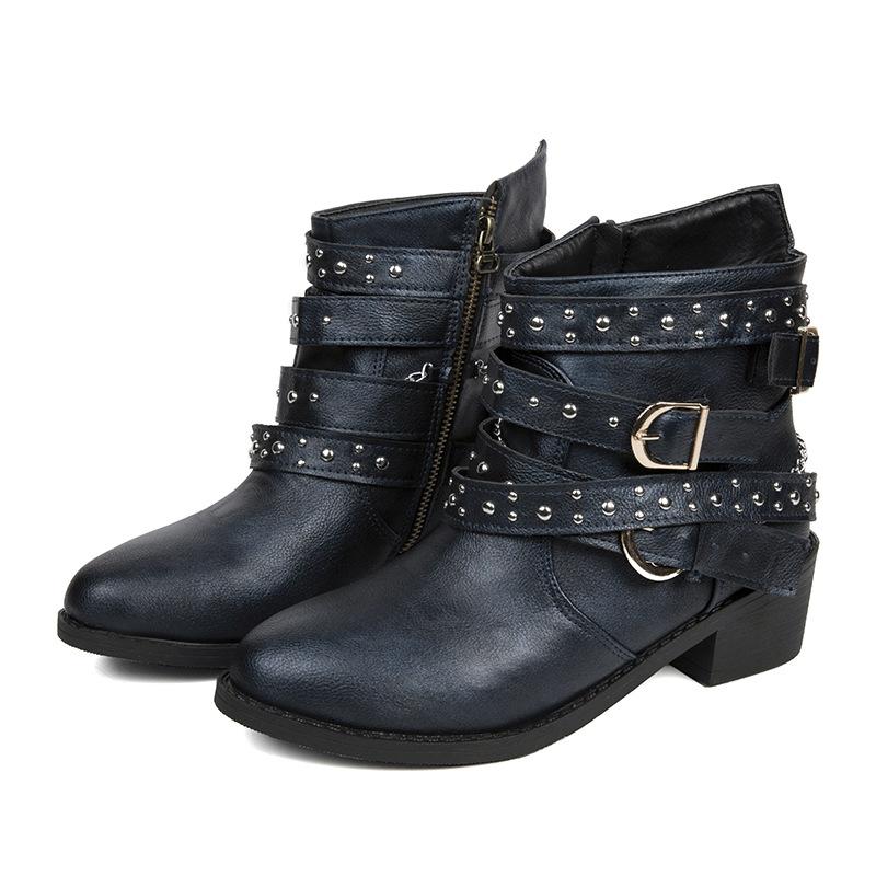 New Style Shoes, Retro Boots, Women's Round-toed, Thick-heeled Rivet Ankle Boots, Women's Shoes