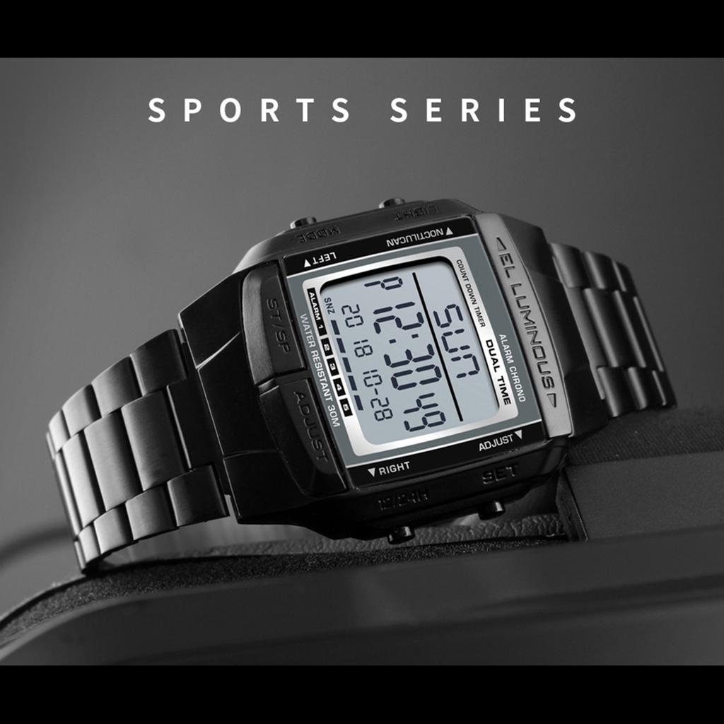 1381 Men Analog Digital Watch Fashion Casual Sports Wristwatch 2 Time 5 Alarm 3 Waterproof Stainless Steel Strap Backlight Multifunctional Wa