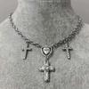 Light Luxury Cross Pendant Necklace - Heart Diamond Zircon Charm Baroque Versatile Accessories - Fashion Choker