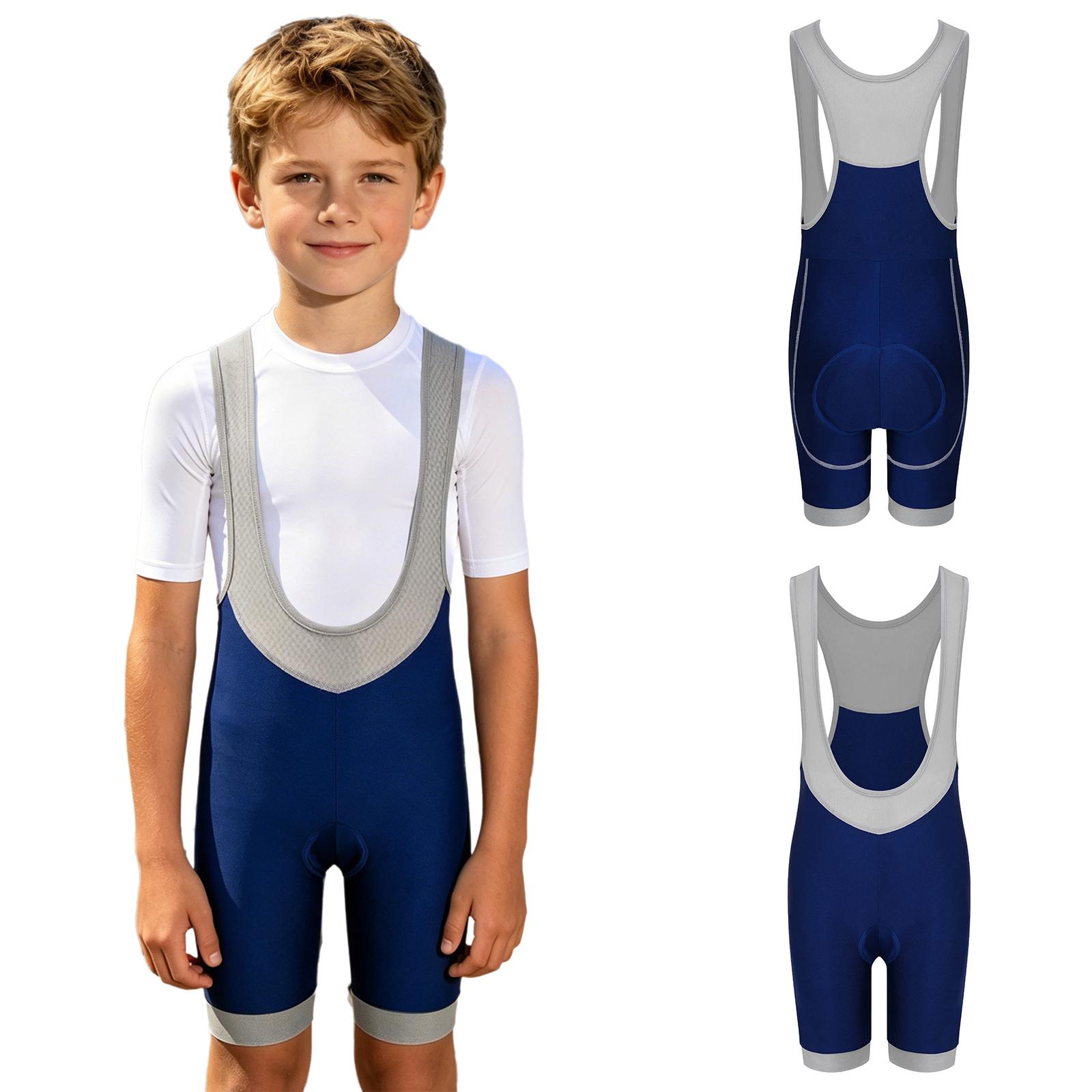 Gepolsterter Sport-Leotard für Kinder mit Mesh-Einsätzen, Colorblocking, tiefem U-Ausschnitt, ärmellos, Beinlänge, Radsport-Bodysuit für Workout und Training 5-6 Years navy blau