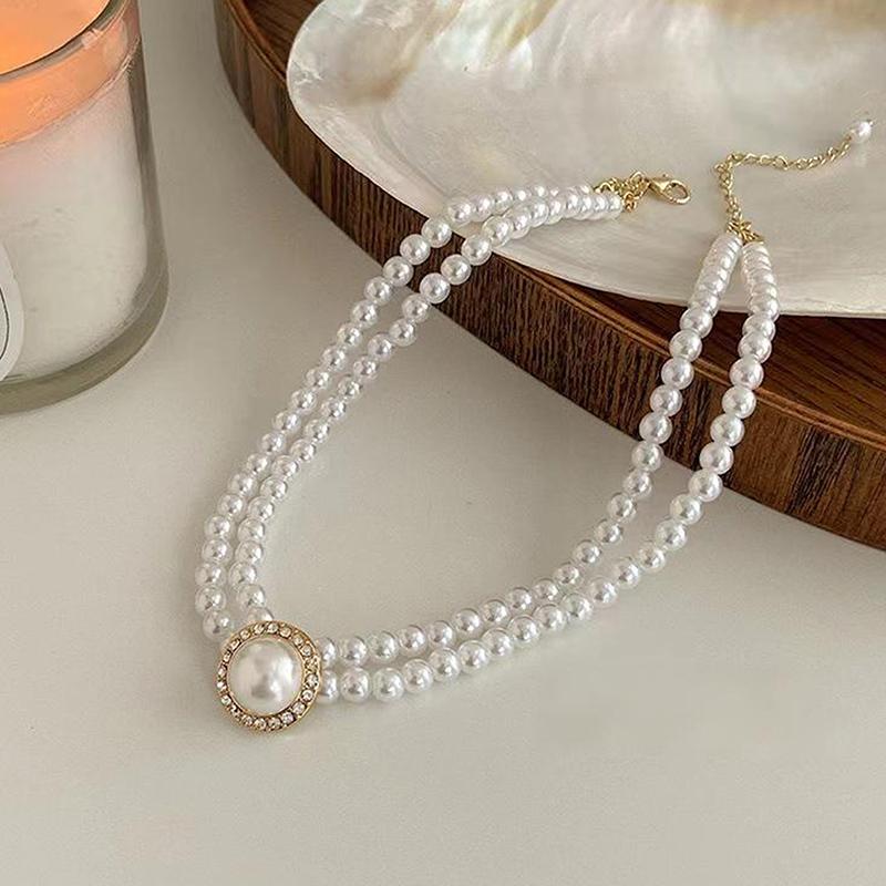 Elegant Vintage Pearl Necklace Earring Set Women Party Wedding Daily Decoration Jewelry