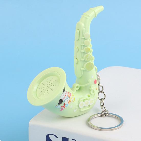 Keychain Pendant Mini Portable Musical Keychain Playable Vocal Sound Macaron Color Saxophone Shape Key Holder Stress-Relief Gift Accessories