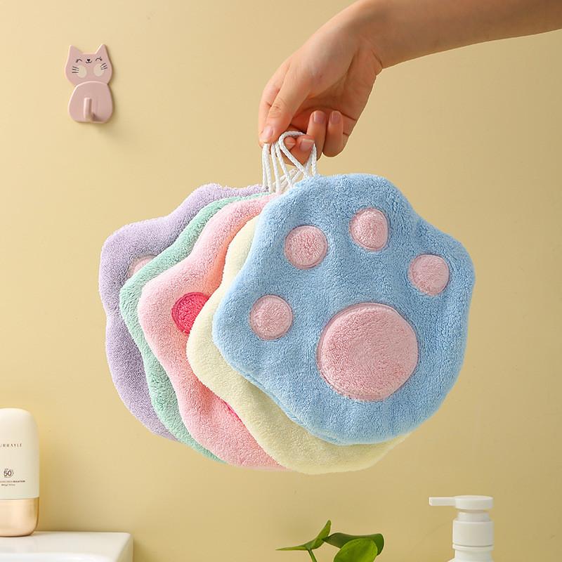 Hand Towel Can Be Hung Up Cat Footprints Cartoon Animal Hand Towel Cleaning Tables Washing Dishes Adult Hand Towels Quick Drying Towel