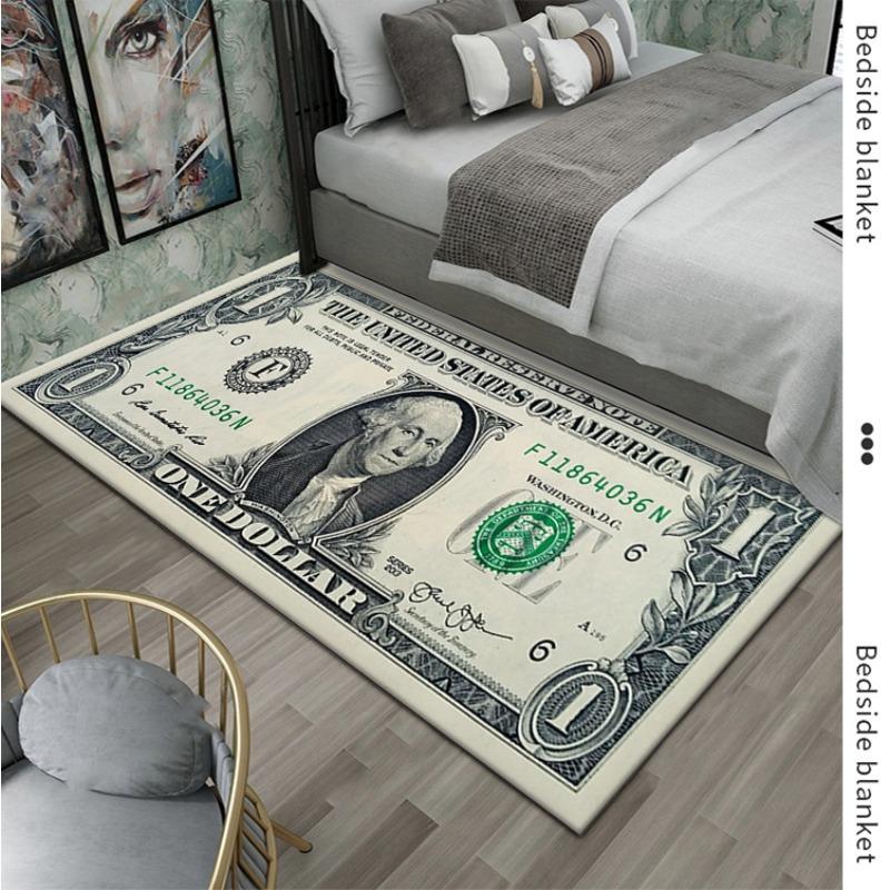 US Dollar Bill Print Large Rug Creative Currency Design Floor Mat for Living Room Entrance Foyer Money Theme Home Decor Fashion