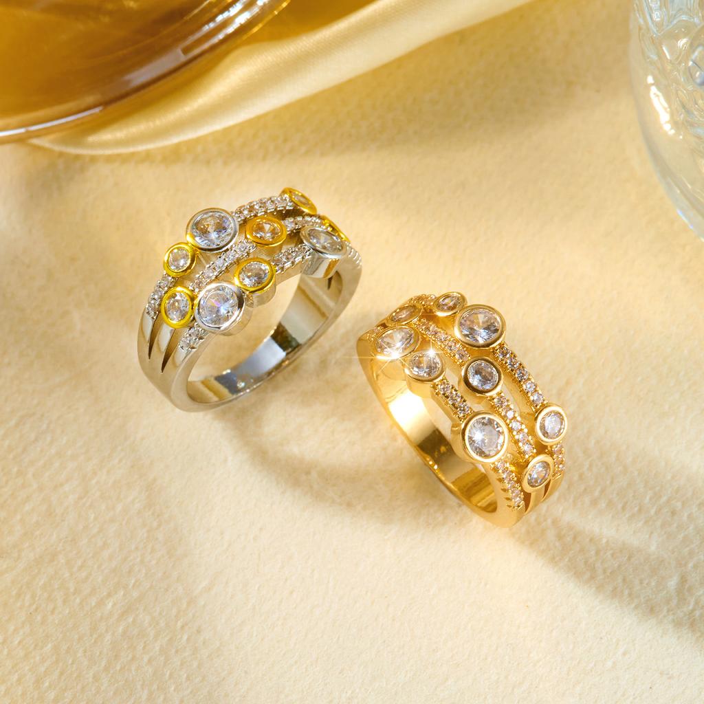 Geometric Multi Strand Bubble Ring for Women Brass Zircon Layered Pave Band Round Dot Statement Fashion Jewelry