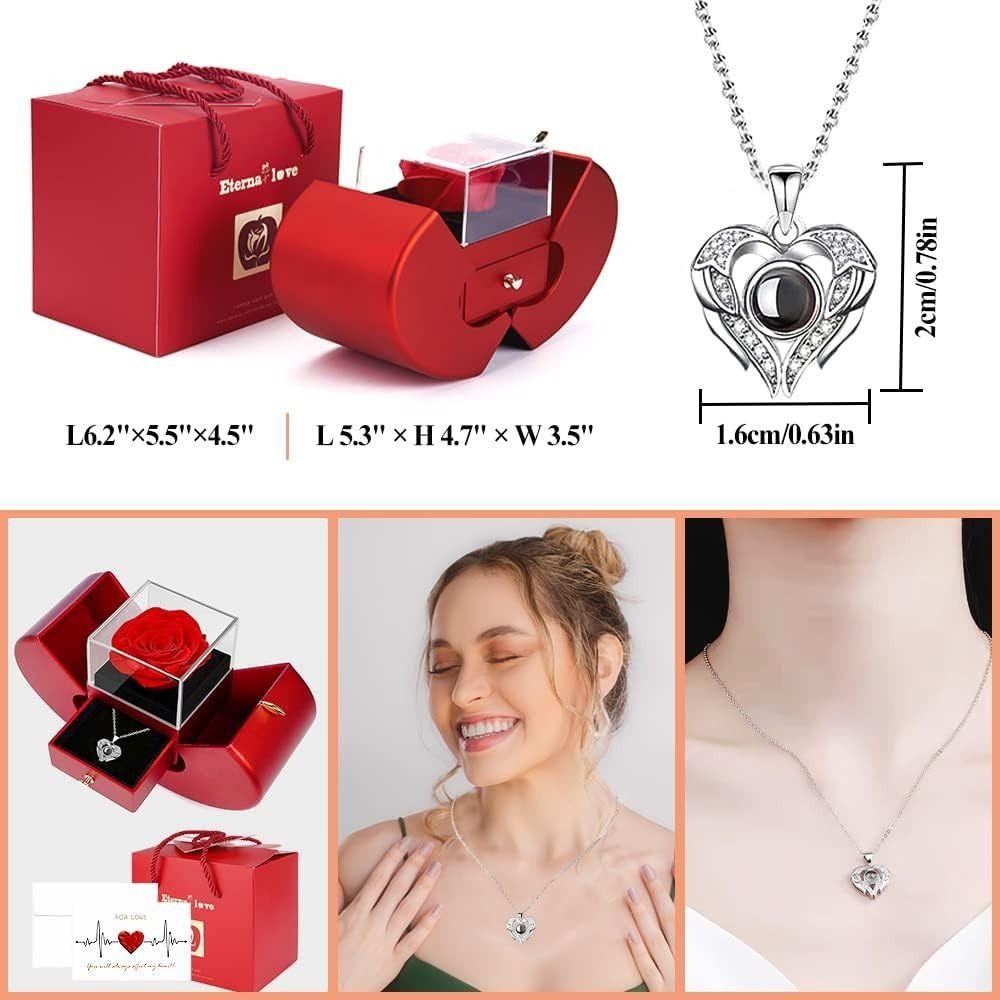 Apple Shape I Love You Necklace Romantic Jewelry Gift Box NEW Rose Flower Jewelry  Valentine's Day