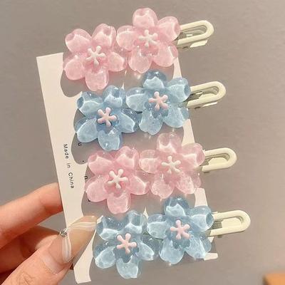 New Y2K Resin Cherry Blossom Hair Clips for Women Sweet High-End Solid Color Duckbill Clip Delicate Temperament Hair Accessory