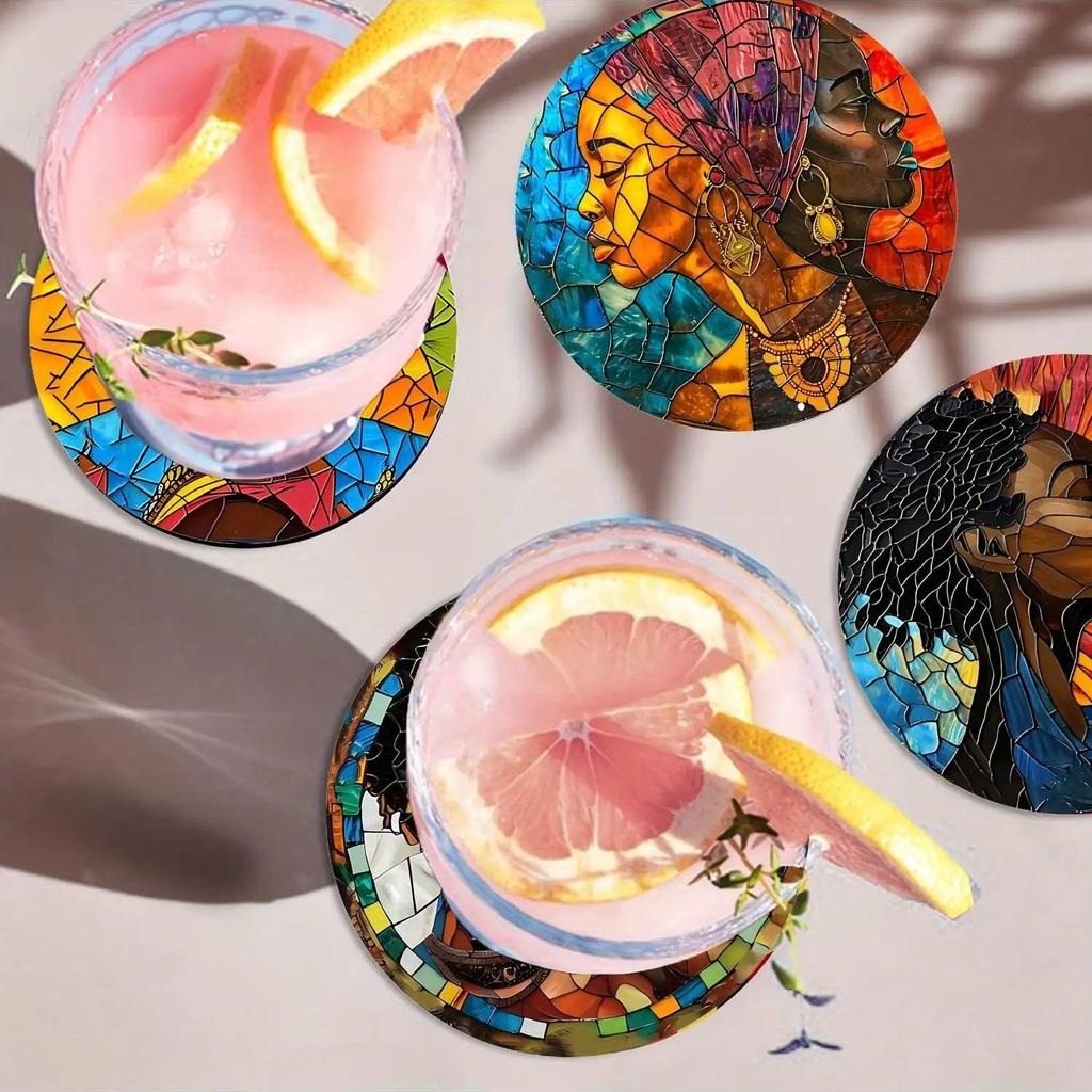 8pcs wooden art shaped coasters, used for beverage, coffee, and teacup cushions, decorating homes and restaurants,