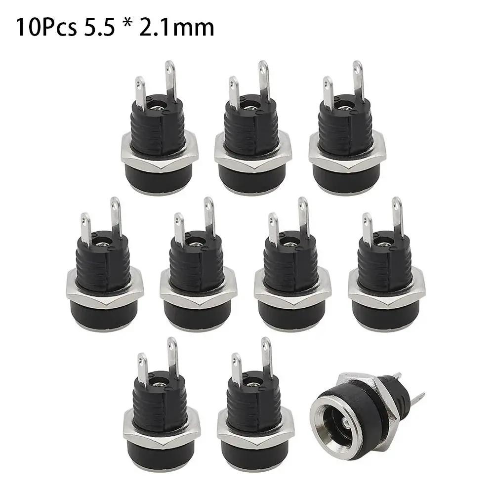 10Pcs DC022B 5.5 x 2.1mm DC Power Jack Supply Socket Connector 3 DC Female 2 Terminal 2 Pin Panel Mount Connector Plug Adapter