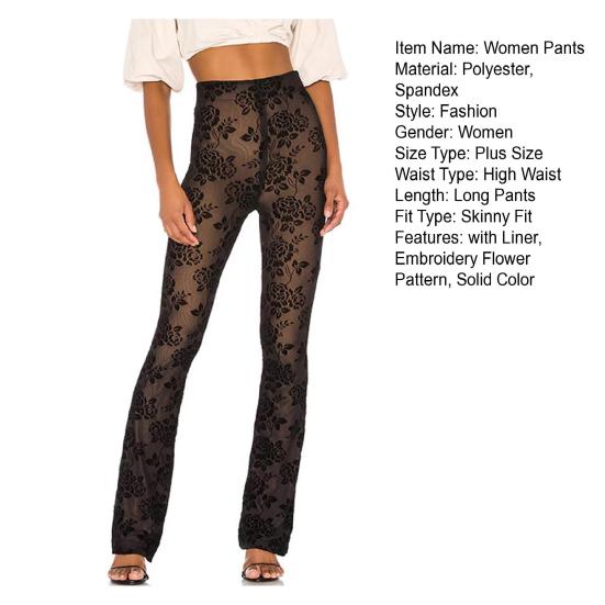 Dámské kalhoty s vysokým pasem s výšivkou květinovým vzorem kalhoty s podšívkou z elastické látky