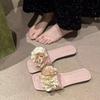 Flat-bottomed Beach Fairy Flower Girl One-word Sandals 2025 Summer New Outer Wear Holiday Seaside with Skirt Slippers