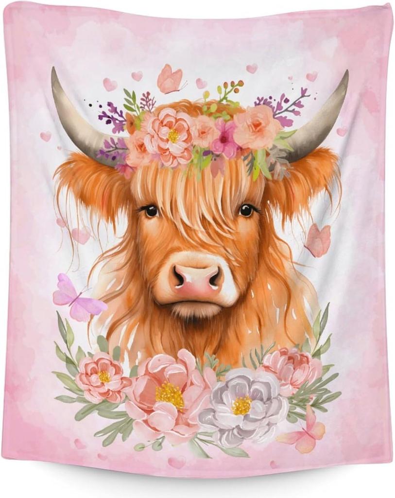 Just A Girl Who Loves Highland Cows Blanket Super Soft Warm Cozy Fuzzy Plush Blanket Gifts for Girls Boys Kids Room Decor