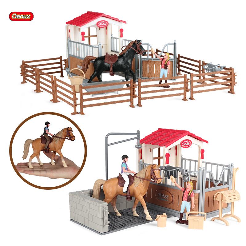 Oenux Bauernhof Stall Haus Modell Actionfiguren Emulierter Reiter Pferd Tiere Spielset Figur Niedlich Pädagogisches Kinderspielzeug Geschenk