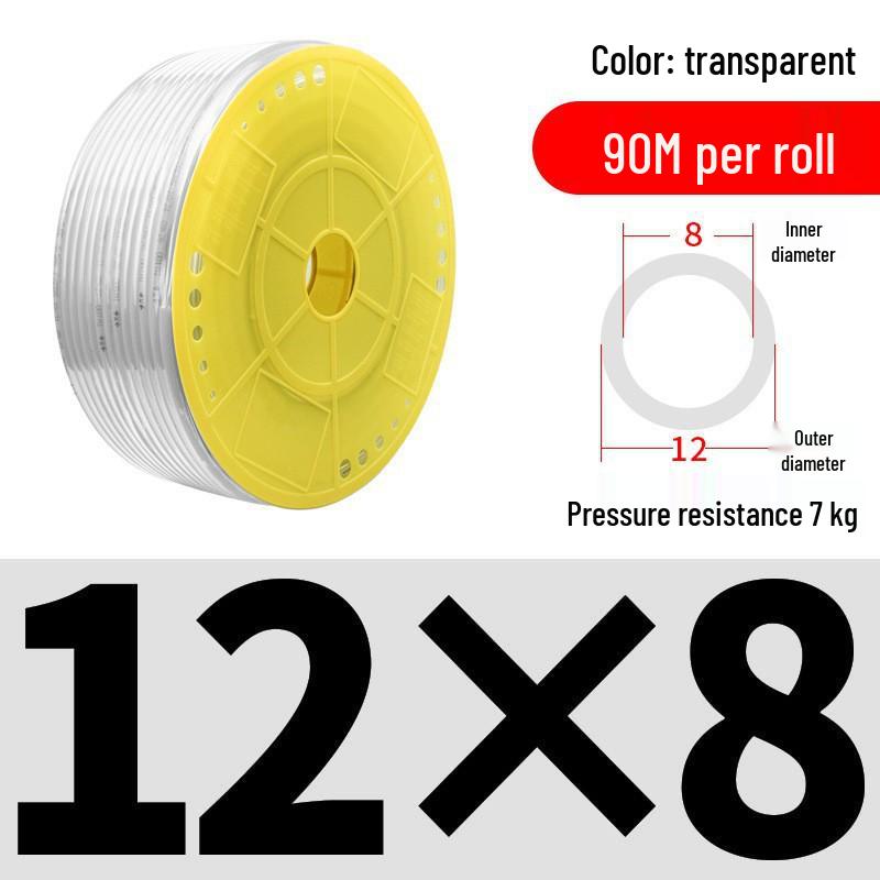 Pressure-Resistant Explosion-Proof PU Air Hose - Flexible, High-Pressure Air Pump Compressor Hose, Transparent Pneumatic, 6MM/12MM.