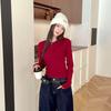 Trendy American Crew Neck Long Sleeve Slim Fit Top for Women - Autumn/Winter