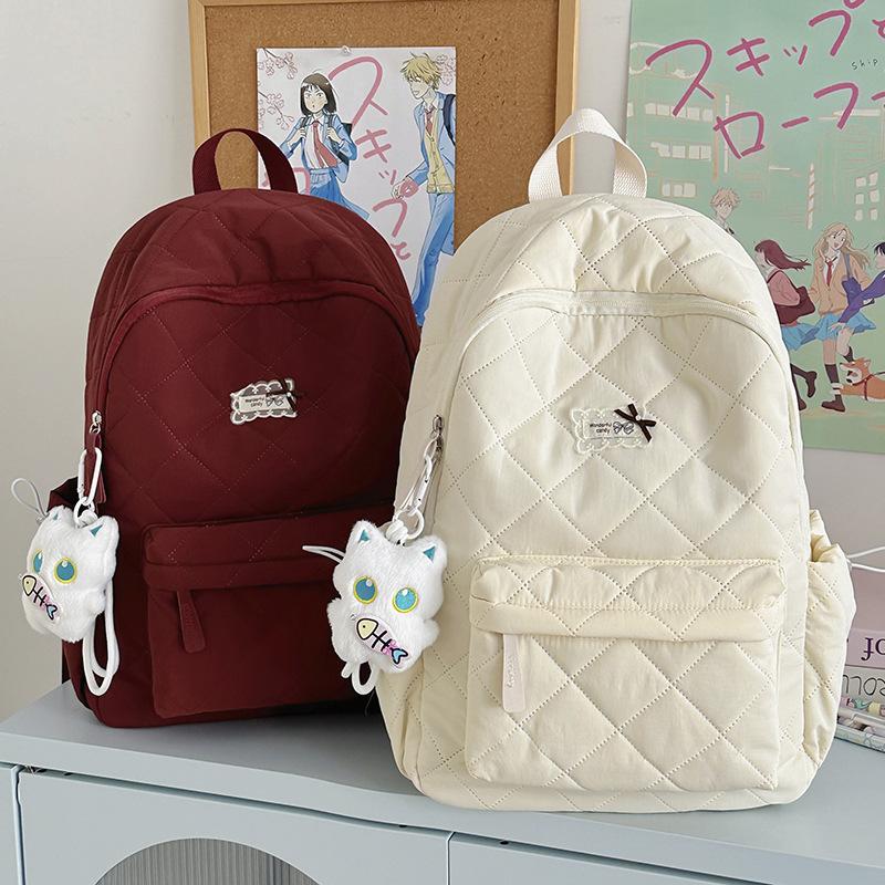 Schoolbag Large Capacity Rhombus Backpack Fashion Japanese Solid Color Casual Fashion Commuter Backpack Girl Student School Bag